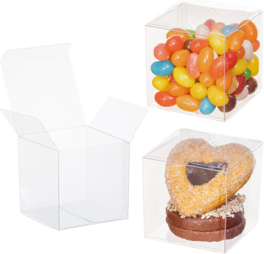 100 Pack 2x2x2 Inch Plasric Clear Macaron Boxes, Treat Boxes, Chocolate Truffle Boxes, Bakery Boxes For Dessert Candy Cookies Mini Cupcake Packaging Christmas Wedding Favors, Baby Shower