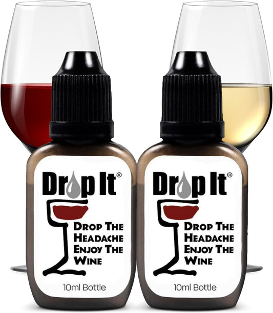 Drop It Wine Drops, Original - 10 mL, 2 Pack - Naturally Reduces Sulfites & Tannins in Red, White & Sparkling Wines - Portable, Easy to Use - Treats Up to 55 Glasses/9 Bottles of Wine Each - USA Made