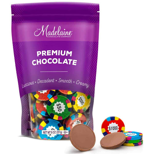 Madelaine Milk Chocolate Poker Chip Candy – Individually Wrapped Casino Coins – Fun Treats for Kids, Boys & Girls – 8 oz Bag