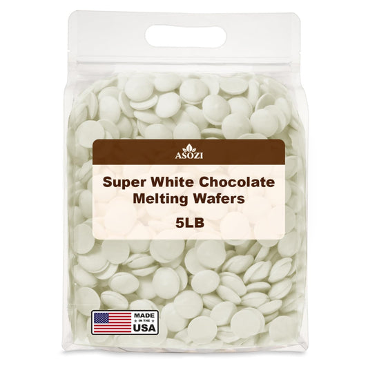 Super White Chocolate Melting Wafers 5lb – Smooth and Creamy, Perfect for Dipping, Baking, Candy Making, and Decorating Desserts – Ideal for Fountains, Coating, and Molded Chocolates (Super White Chocolate)