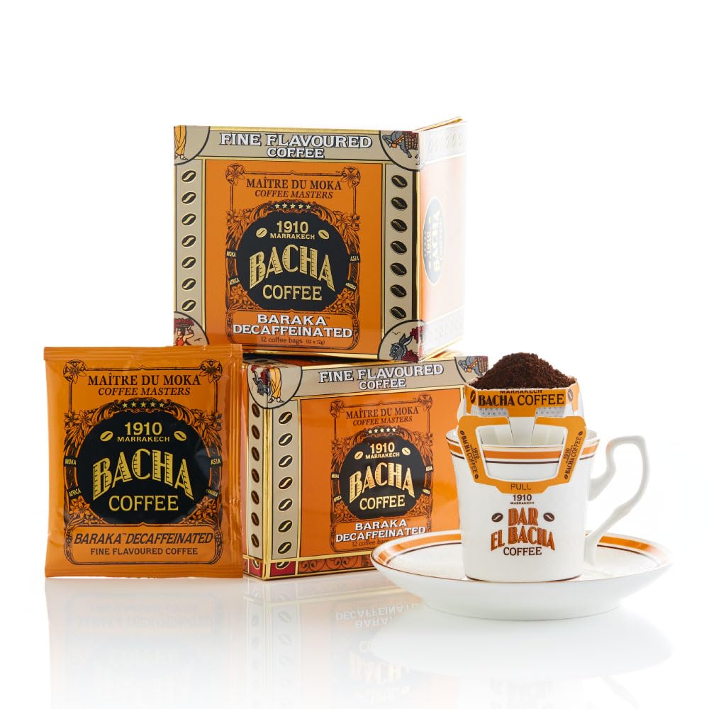 Bacha Coffee | Baraka Fine Flavoured, Medium Roast, 100% Arabica Specialty Coffee, 12 Coffee Drip Bags, Gift Box