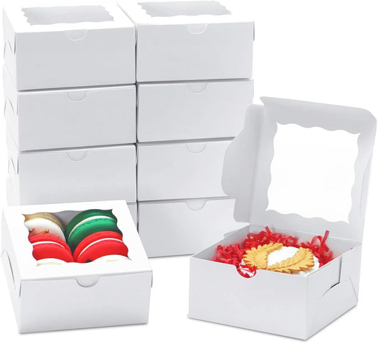 100 Pack Cookie Boxes 4x4x2 Inch Bakery Boxes with window Treat Box Chocolate Covered Strawberries Box for Christmas Valentine's Mother's Day