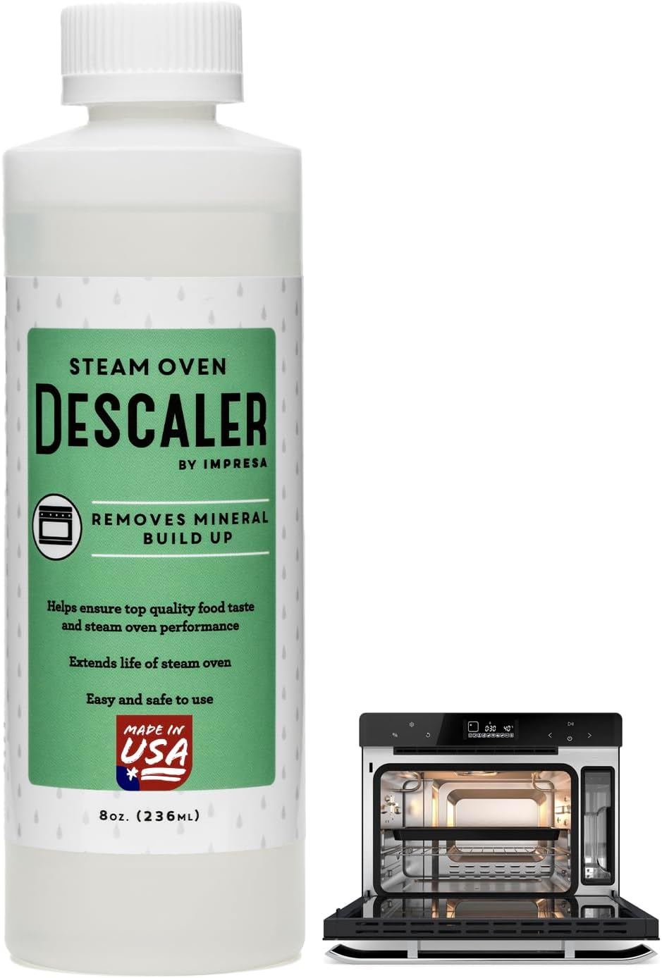 IMPRESA Descaling Solution for Steam Ovens - 8 fl oz Pack of 1 - Made in USA - Compatible with Wolf, Miele, Thermador, Gaggenau, Bosch & Smeg