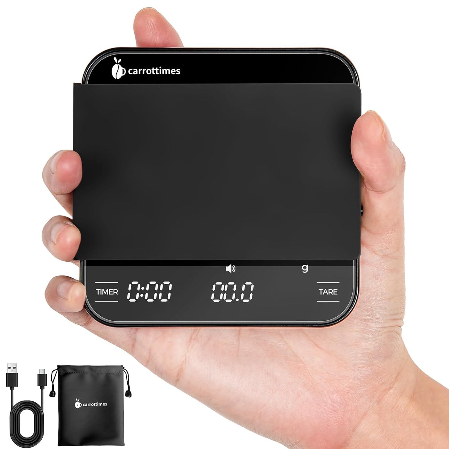 Rechargeable Mini Coffee Scale with Timer, 2kg/0.1g Precision Espresso Scale, Portable Digital Coffee Scale w/ 4 Modes for Espresso and Pour-Over Coffee (Black)