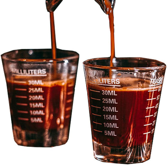 Shot Glasses Measuring cup Espresso Shot Glass Liquid Heavy Wine Glass 2 Pack 26-Incremental Measurement 1oz, 6 Tsp, 2 Tbs, 30ml by TIYOORTA (2 pack white)