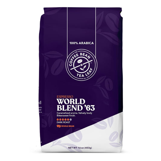 The Coffee Bean & Tea Leaf, World Blend '63, Dark Roast Whole Bean Coffee Beans, 1lb bag (16oz)