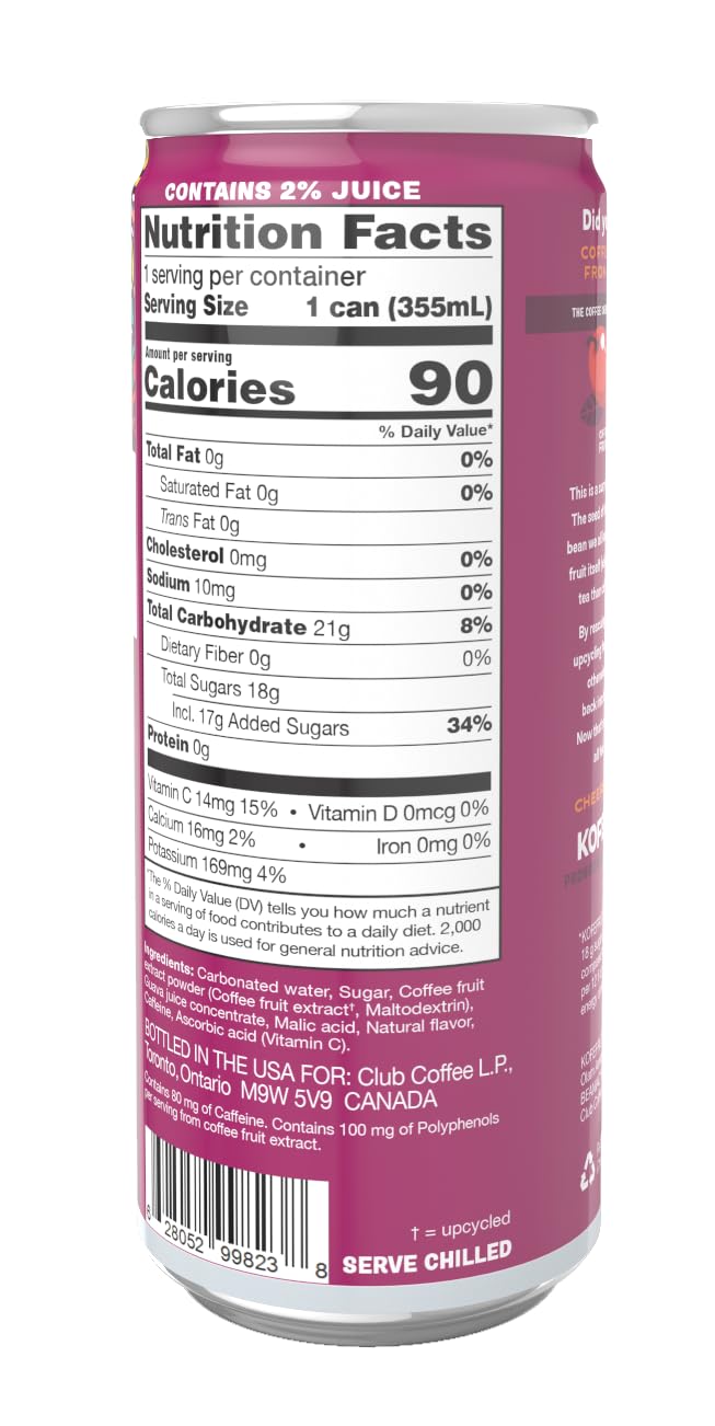 KOFEFRUT by beaniac Caffeinated Energy Drink, Honey Plum, Lightly Carbonated, Reduced Sugar, 80mg Caffeine, Polyphenols, Antioxidants, Vitamin C, 12 Fl Oz Can (Pack of 4)