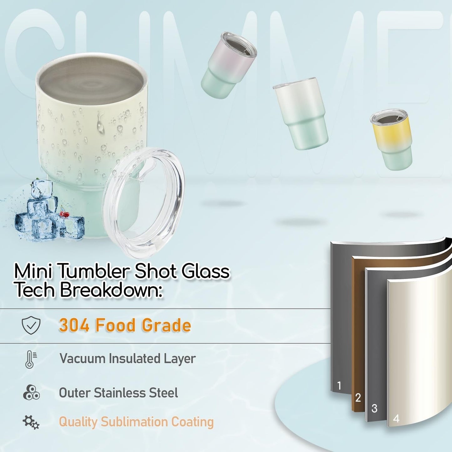 6 Pack 3 oz Sublimation Mini Tumbler Shot Glass with Straw and Lid, Gradient Color Insulated Stainless Steel Mini Tumblers Cups for Beach Birthday Wedding Parties, DIY Customizable Party Gift