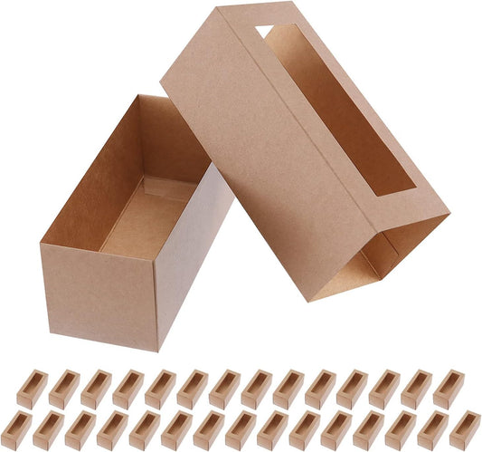 BAKIPACK 30 Kraft Macaron Gift Boxes, Macarons Box with Clear Window (4.8" x 1.9" x 1.9") - Valentine's Day