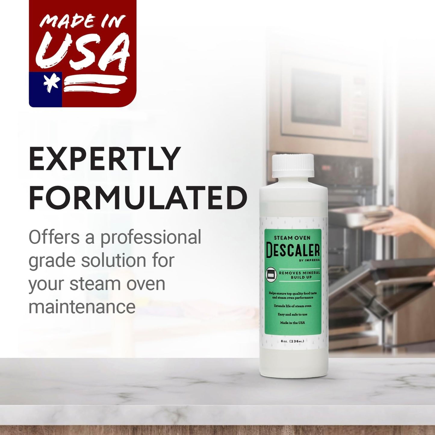 IMPRESA Descaling Solution for Steam Ovens - 8 fl oz Pack of 1 - Made in USA - Compatible with Wolf, Miele, Thermador, Gaggenau, Bosch & Smeg