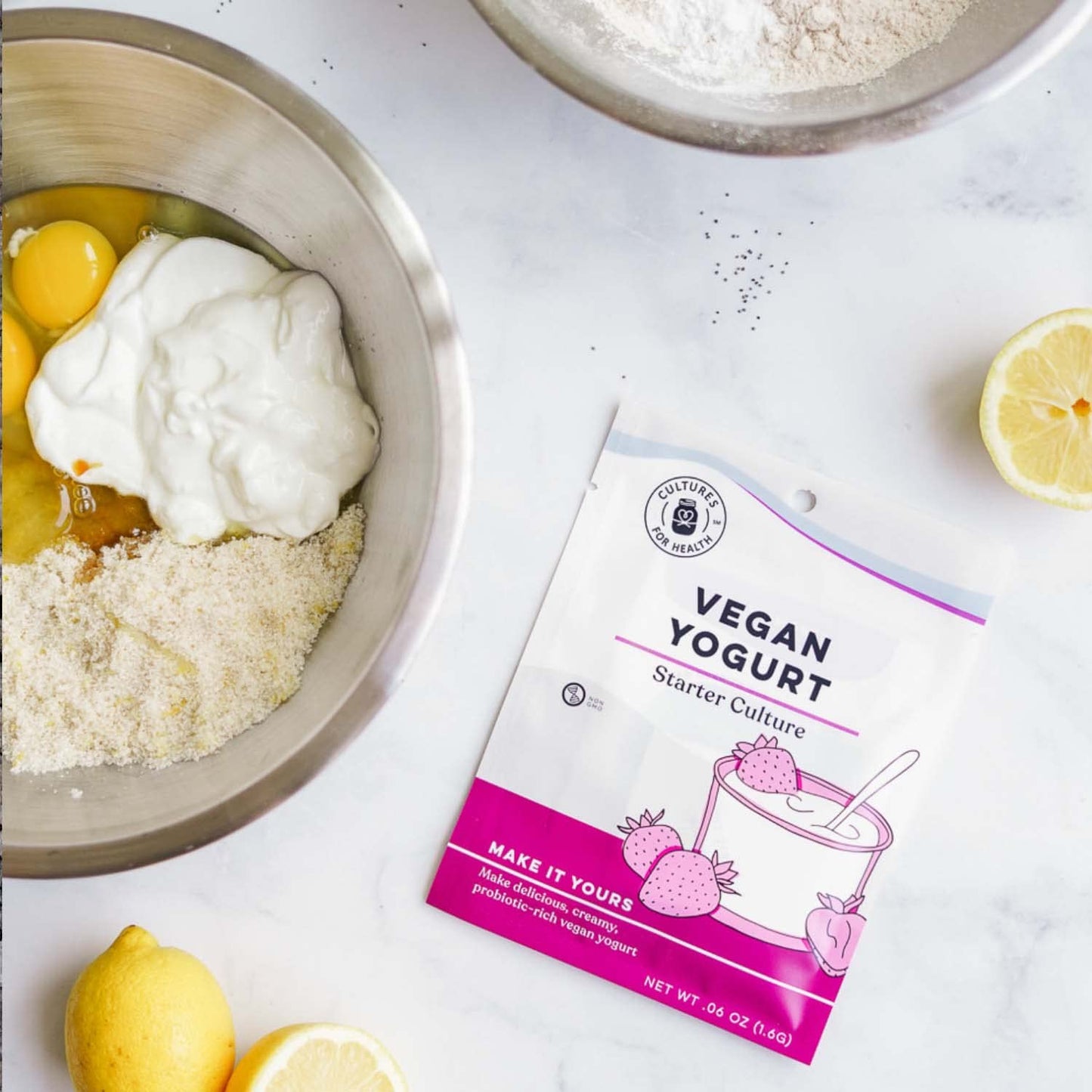 Cultures for Health Vegan Yogurt Starter Culture | 4 Direct-Set Packets | DIY Dairy-Free Yogurt from Plant Milks | Probiotic for Gut Health