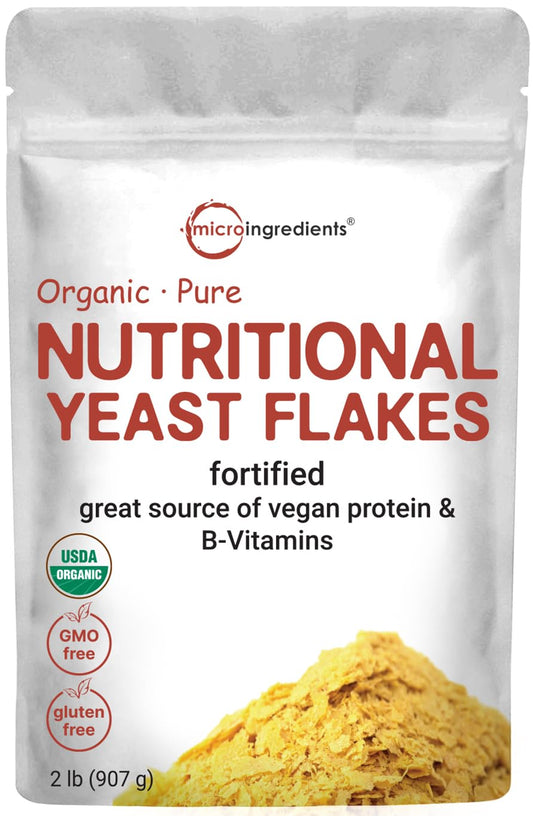 Micro Ingredients Organic Fortified Nutritional Yeast Flakes, 2lb (32oz) | Rich in Vegan Protein, B Vitamins, & Beta-Glucans | Keto Friendly, Dairy Free Cheese Substitute, Non-GMO, Gluten Free