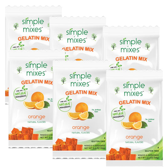 Simple Mixes Natural Gelatin Dessert, Orange, Kosher, 6 Pack of 3.1 oz each