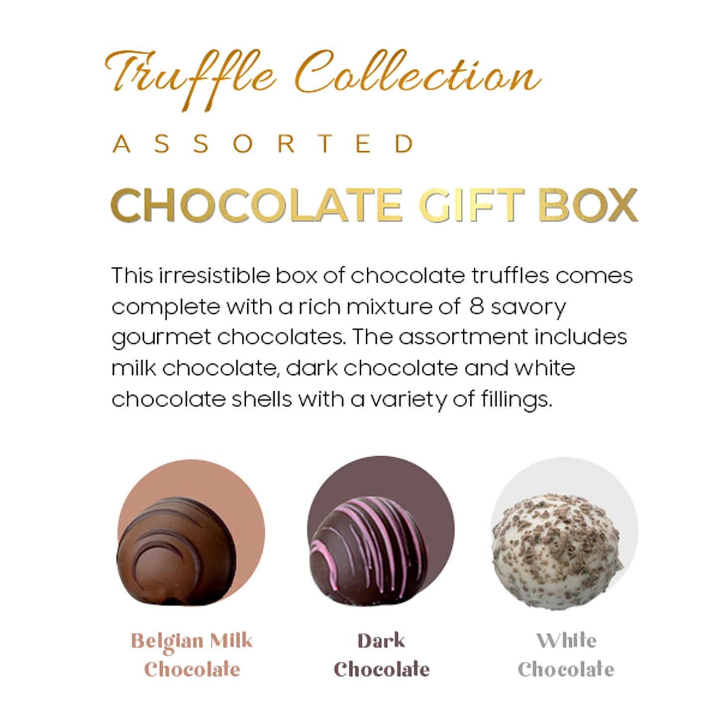CRAVINGS BY ZOE Gourmet Chocolate Truffle Gift Box | 8 Count | Assorted Gourmet Milk & Dark Chocolate Candy Food Gift Basket Anniversary, Birthday, Get Well, Holiday, Thank You Men Women Mom Her