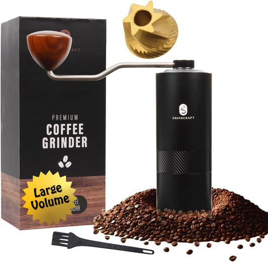 Premium Manual Coffee Grinder with Titanium-Plated Stainless Steel Burr Grinder for coffee beans, espresso, french press and moka pots by GRINDCRAFT; Large 40g capacity