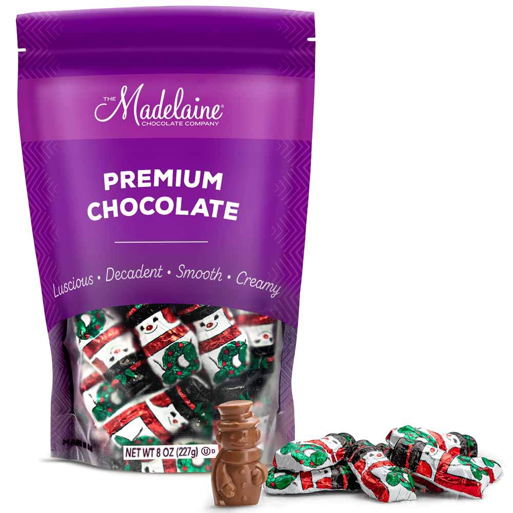 Madelaine Premium Solid Milk Chocolate Snowmen - Christmas Party Favor - Candy Stuffer & Holiday Treat - Wrapped In Italian Foil - Contains Half Pound