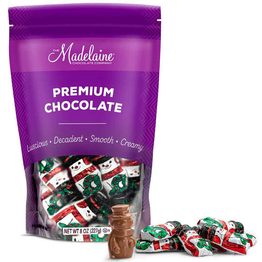 Madelaine Premium Solid Milk Chocolate Snowmen - Christmas Party Favor - Candy Stuffer & Holiday Treat - Wrapped In Italian Foil - Contains Half Pound