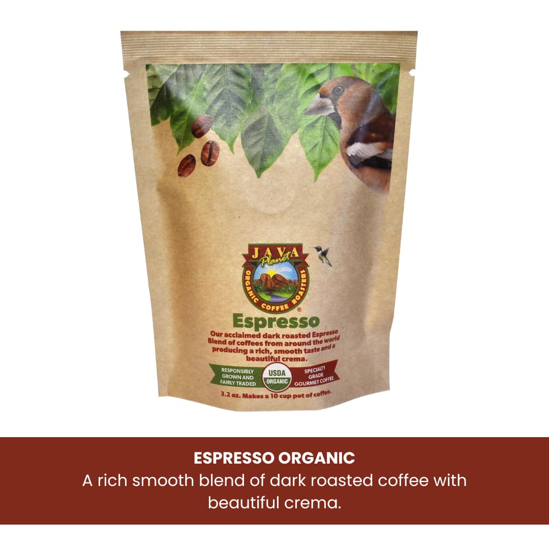 Sampler Variety Pack, Low Acid Organic Coffee Beans in Linen Gift Bag: Whole Bean, Mold-Free & Stomach Friendly, by Java Planet - Arabica Gourmet Coffee, 1.32 LBs of coffee packaged in six 3.2 oz bags