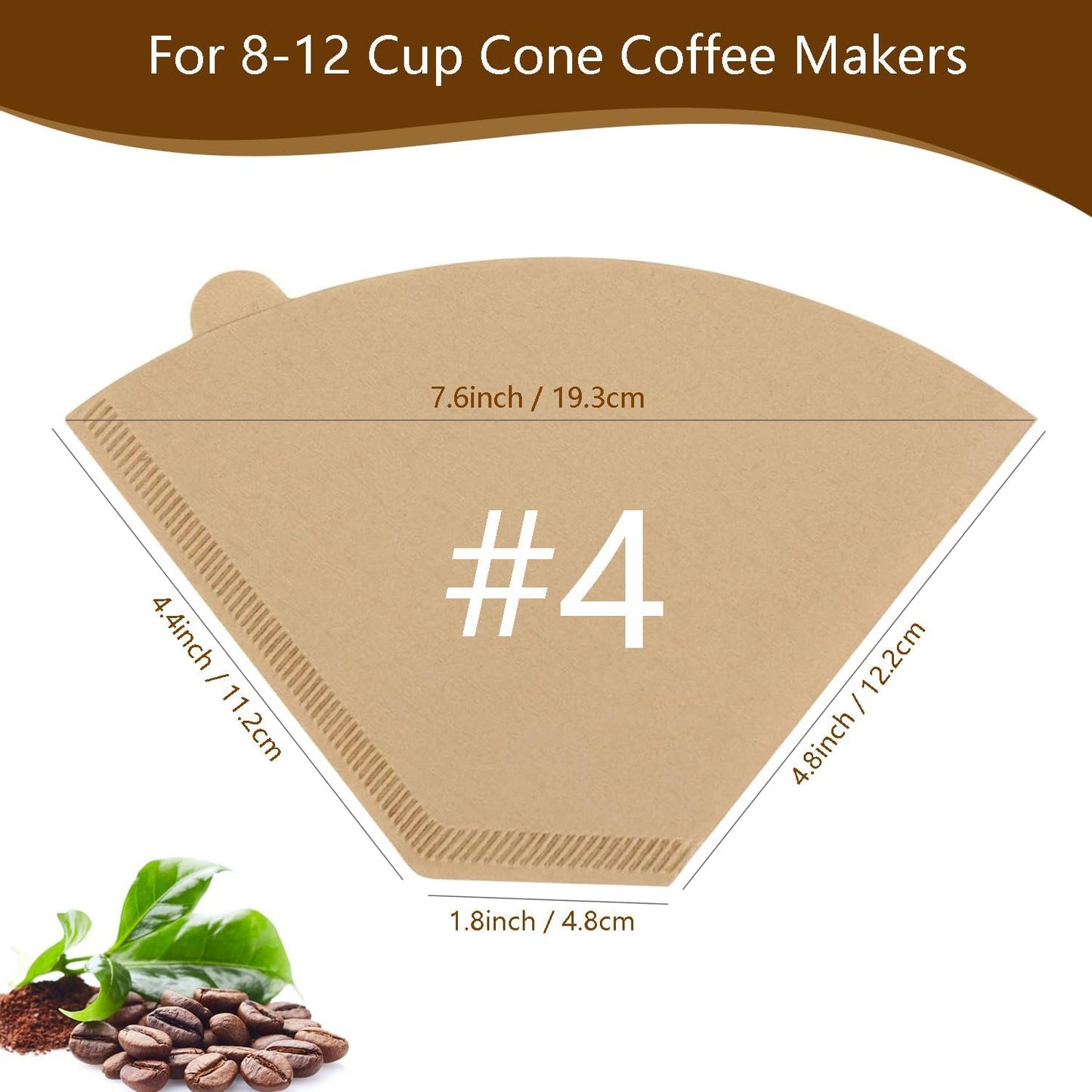 #4 Cone Coffee Filters,100 Count Disposable Coffee Paper Filters,Unbleached Cone Filters 8-12 Cup, Filters For Pour Over and Drip Coffee Maker (100, #04)