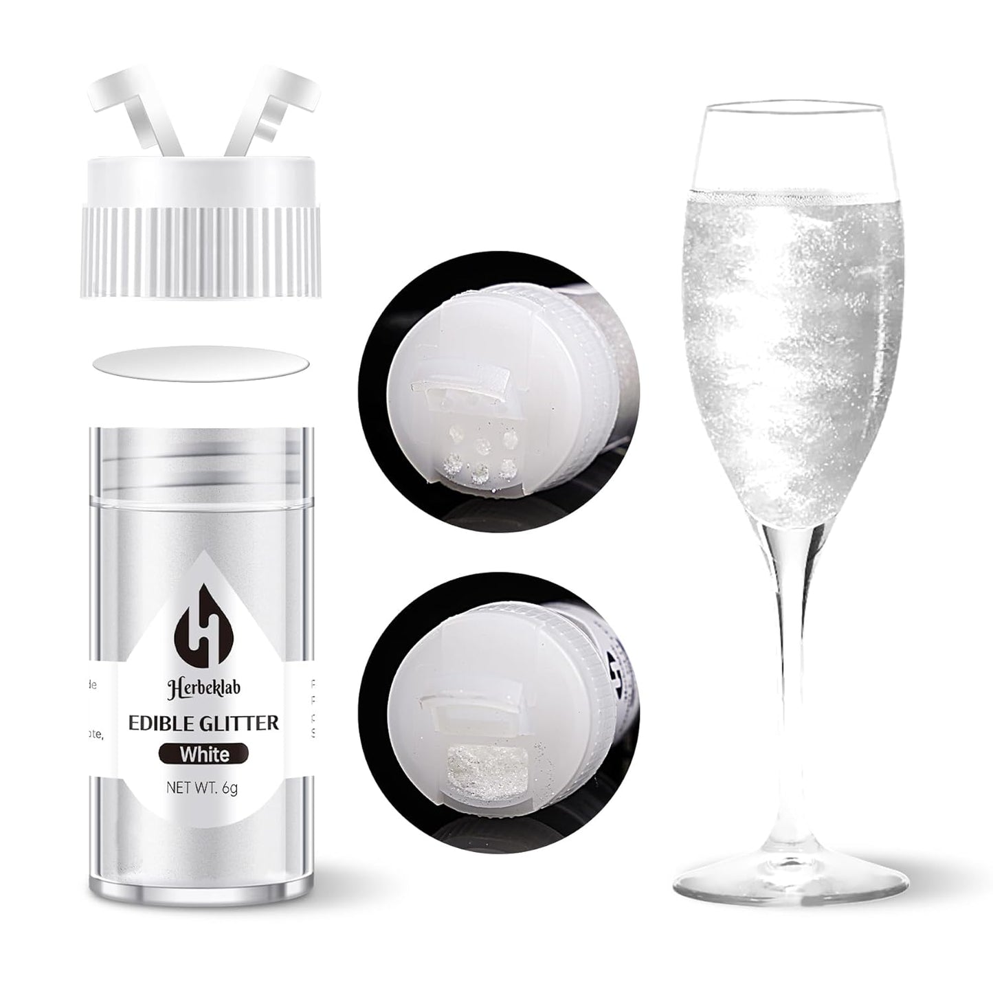White Edible Glitter – 6g Luster Dust Drink Glitter, Food Grade Shimmer Powder for Cocktails, Cakes, Beverages, Chocolate & Candy