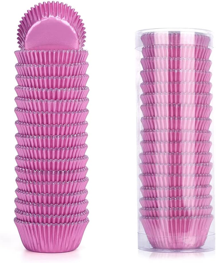 Gifbera Pink Foil Cupcake Liners Mini Size Muffin Baking Cups 300 Count, Pink