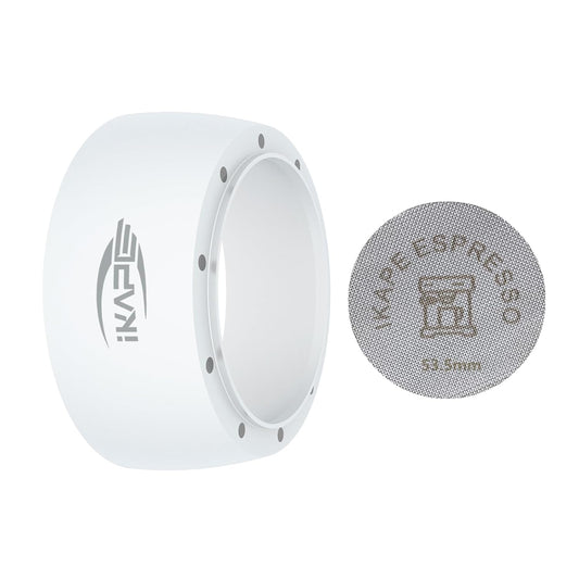 IKAPE Magnetic Dosing Funnel Set, 53MM Espresso Dosing Ring & Puck Screen Kit Compatible with Delonghi 54MM Bottomless Portafilter - with 8 Small Magnet (White)