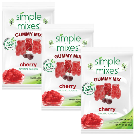 Simple Mixes Natural Gummy Mix, Healthy Snack, Dye-Free, No Gluten or Fat, Kosher, (3-Pack, Cherry)