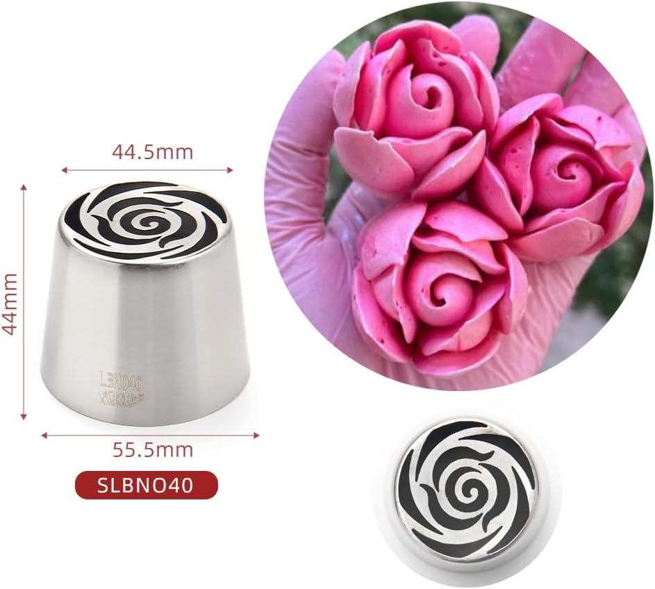 10 Pieces Extra Large Stainless Steel Seamless Russian Flower Piping Tips Kit for Marshmallow Bouquet,Cake Decorating Floral Icing Nozzles Set, 10 Icing Nozzles with 1 Clean Brush,1 Pastry Bag(XXL,A)