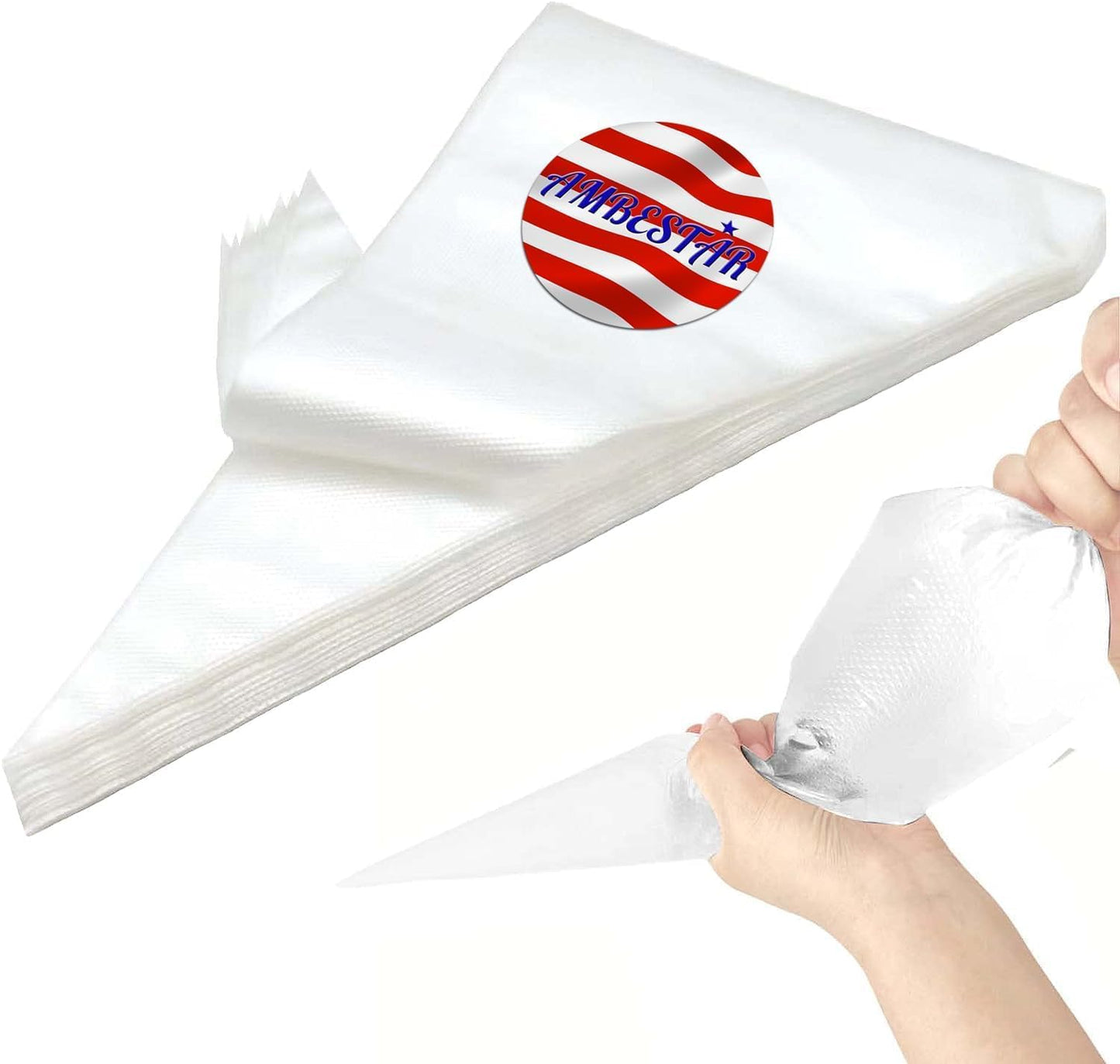 19-Inch Icing Bags Heavy Duty, AMBESTAR 100 Pieces Thick Anti-Burst Disposable Decorating Bags for all Size Tips Couplers and Baking Cookies Candy Supplies Kits, Large Cake Decorating Tools