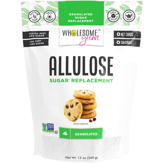 Wholesome Yum Allulose Sweetener - Natural Granulated Sugar Substitute - Keto, Non GMO, Zero Carb, Zero Calorie, Sugar Free, No Aftertaste, Tummy Friendly - Granular Sugar Replacement (12 oz)