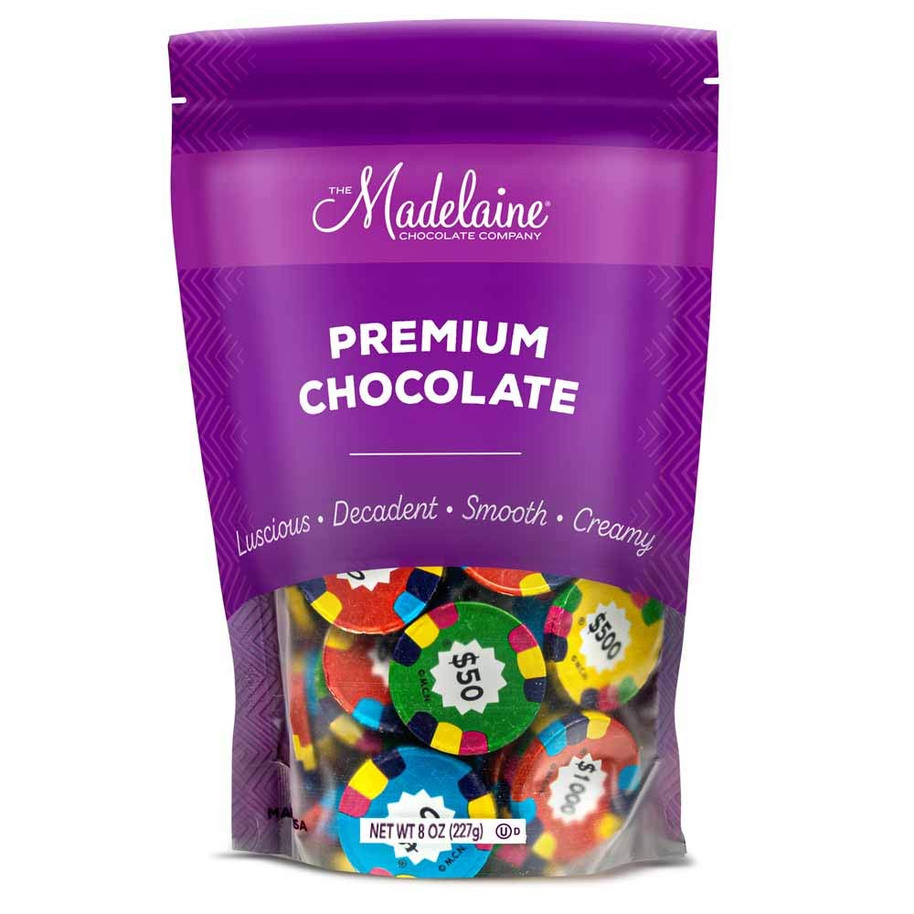 Madelaine Milk Chocolate Poker Chip Candy – Individually Wrapped Casino Coins – Fun Treats for Kids, Boys & Girls – 8 oz Bag