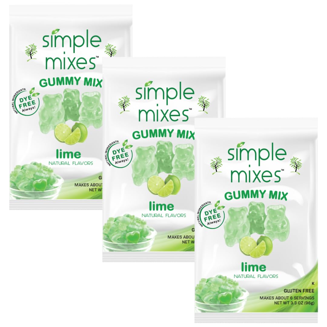 Simple Mixes Natural Gummy Mix, Healthy Snack, Dye-Free, No Gluten or Fat, Kosher, (3-Pack, Lime)