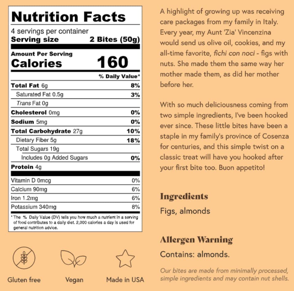 Fichi Fig and Nut Bites, a Wholesome and Delicious Gluten-Free Italian Fruit and Nut Snack, 3.5oz Bag (One Pack, Fig and Almond)