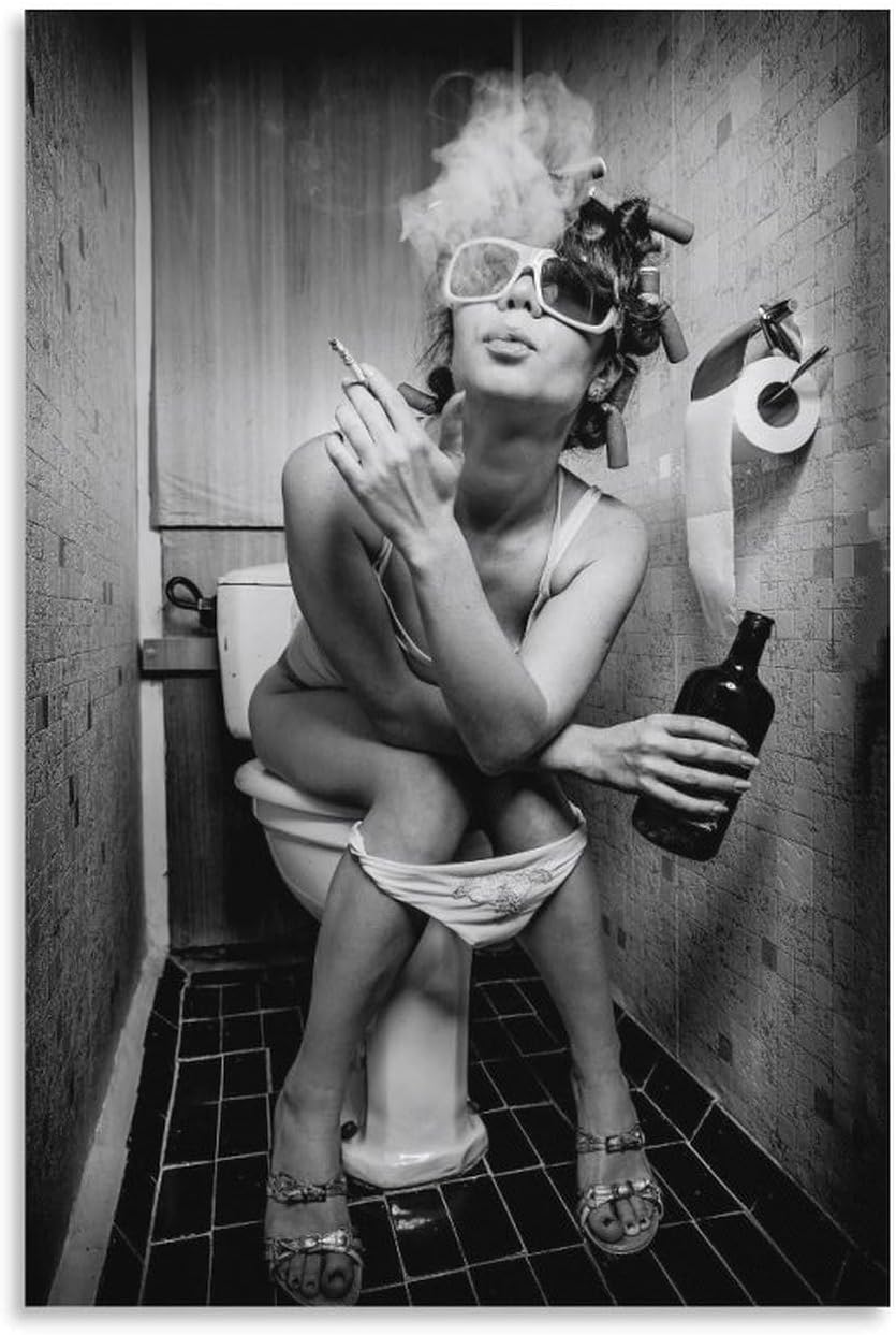 Girl on Toilet Drinking And Smoking Poster Wall Art Photo Print, Canvas Painting Posters And Wall Art Pictures Are Used For Room Aesthetics And Decoration 12x18inch(30x45cm)