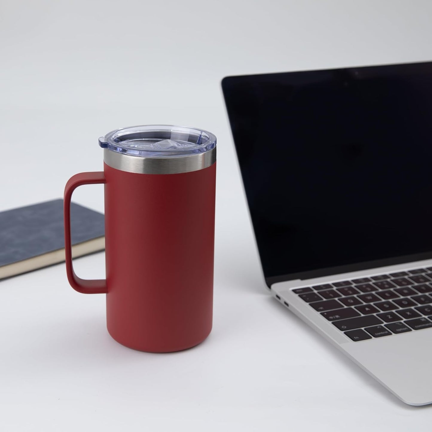 DOMICARE 24oz Mug with Handle and Lid, Stainless Steel Coffee Mug, Travel Mug with Handle, Double Wall Vacuum Coffee Tumbler, Reusable Insulated Cup, Dark Red, Pack 4