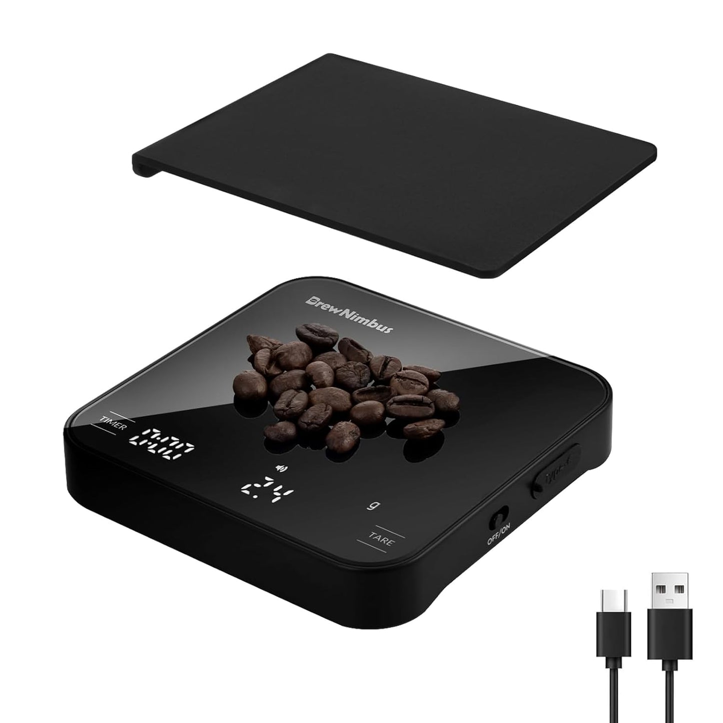 Mini Coffee Scale with Timer, 2kg/0.1g High Precision Scale for Espresso & Pour-Over, Portable Digital Kitchen Scale, 4 Modes & 3 Units, USB Charging, Tempered Glass Platform, Black