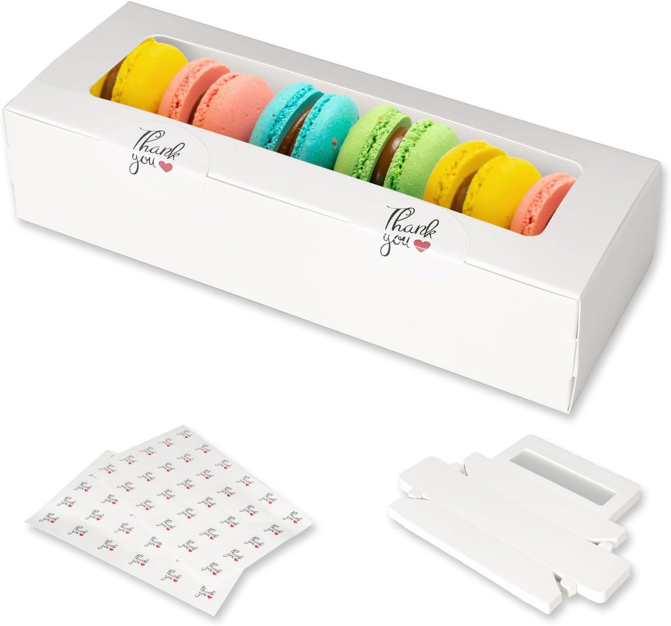 Garmeinea 30 Pack Macaron Boxes Packaging for 5 to 7 Macarons with 60 Pcs Stickers for Home DIY Baking Gift(White)