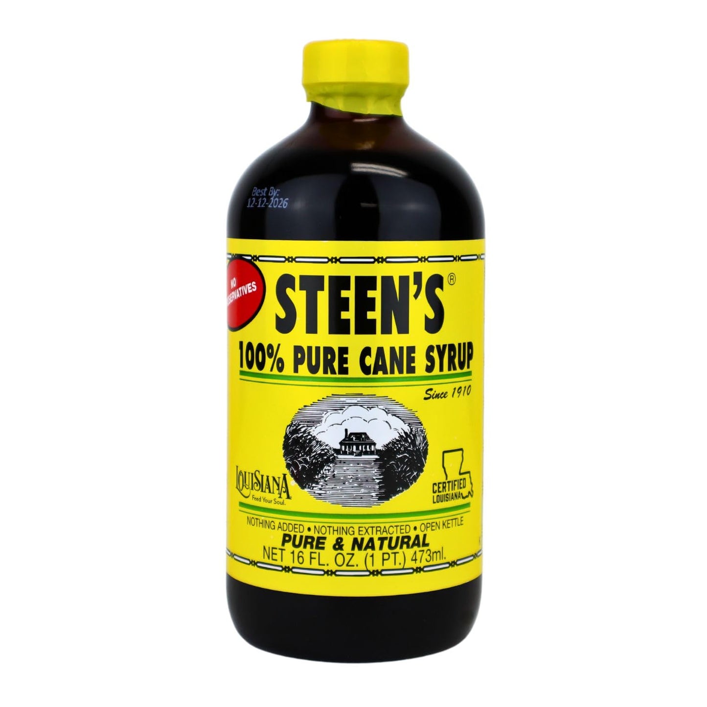 100% Pure Cane Syrup 16fl. Oz - No Additives - No Preservatives - Pure & Natural - Open Kettle - Louisiana's Trusted Brand for Over 100 Years - By Steen's (16 Fl Oz (Pack of 1))