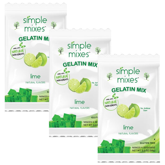 Simple Mixes Natural Gelatin Dessert, Lime, Healthy Snack, Dye-Free, No Gluten or Fat, Kosher, 3 Pack