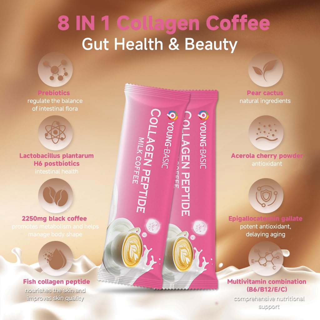 Premium Instant Collagen Peptide Infused Milk Coffee - Rich Creamy Taste, 30-Second Preparation, Aids Collagen Intake