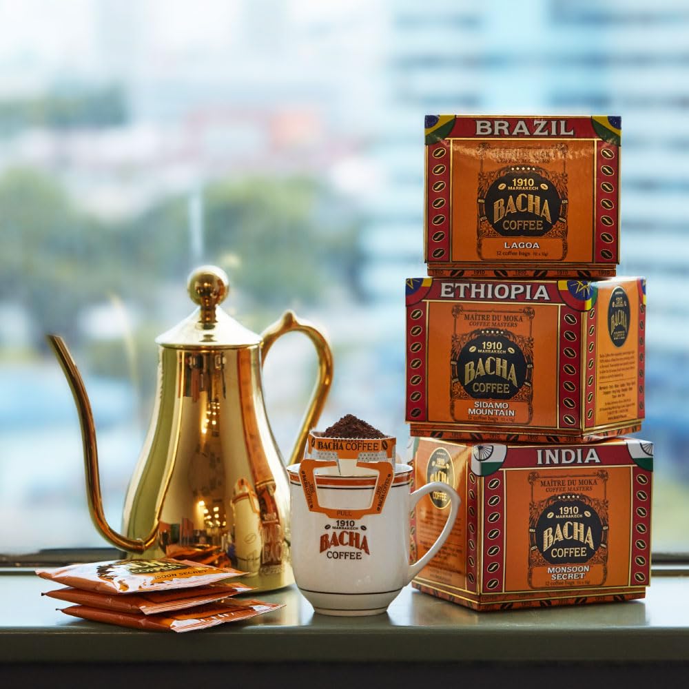 Bacha Coffee | Lagoa Brazil Single Origin, Medium Light Roast, 100% Arabica Specialty Coffee, 12 Coffee Drip Bags, Gift Box