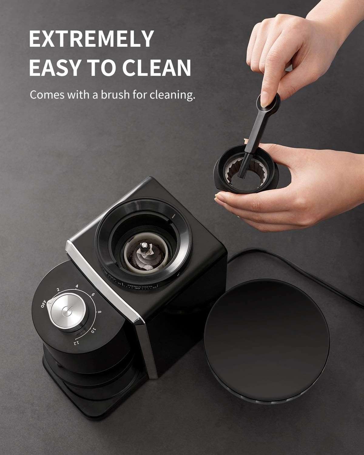 Conical Burr Coffee Grinder, Electric Bean Grinder for Precise Grinding, 35 Settings, 2–12 Cup Selector, Anti-Static Design, Black