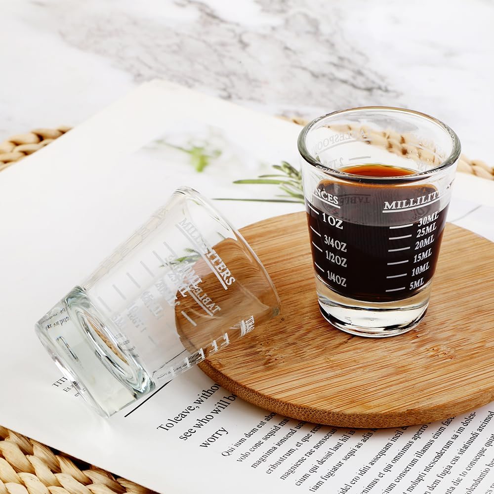 Set of 2 White Shot Glasses - Heavy Glass, Perfect for Measuring Espresso, Wine, and More 26-Incremental Measurement 1oz, 6 Tsp, 2 Tbs, 30ml (2, White)