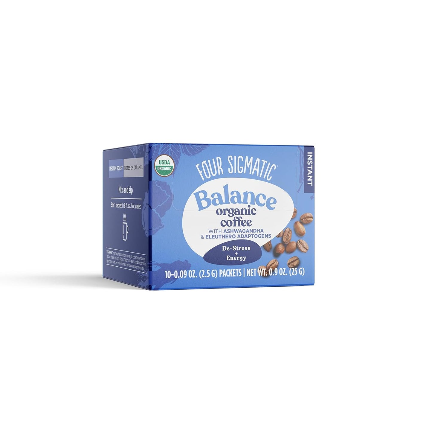 Calm Organic Instant Coffee by Four Sigmatic | Medium Roast Instant Coffee with Organic Reishi and Chaga Mushrooms | Immune Support & Stress Relief | 10 Packets