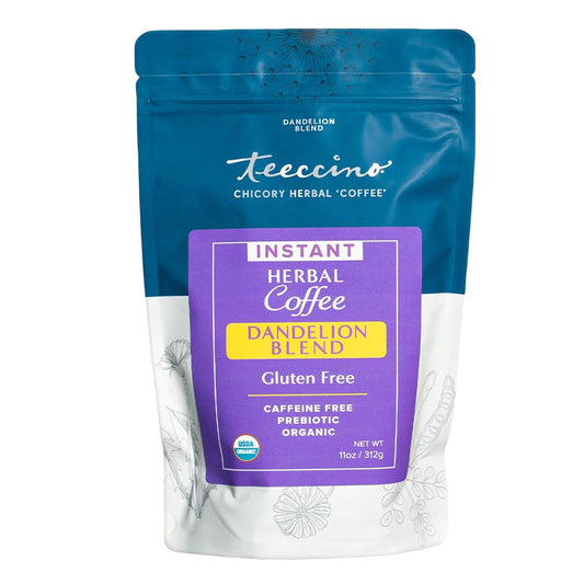 Teeccino Instant Organic Dandelion Blend – 104 servings – Gluten Free Instant Microground Herbal Coffee with Chicory & Dandelion Roots That’s Prebiotic, Caffeine-Free, and Acid-Free – 11 ounces