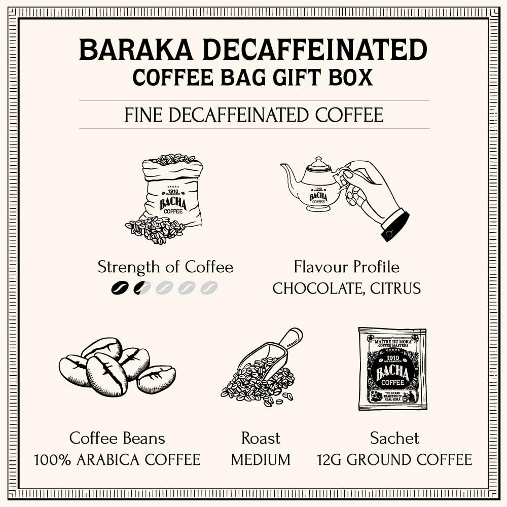 Bacha Coffee | Baraka Fine Flavoured, Medium Roast, 100% Arabica Specialty Coffee, 12 Coffee Drip Bags, Gift Box