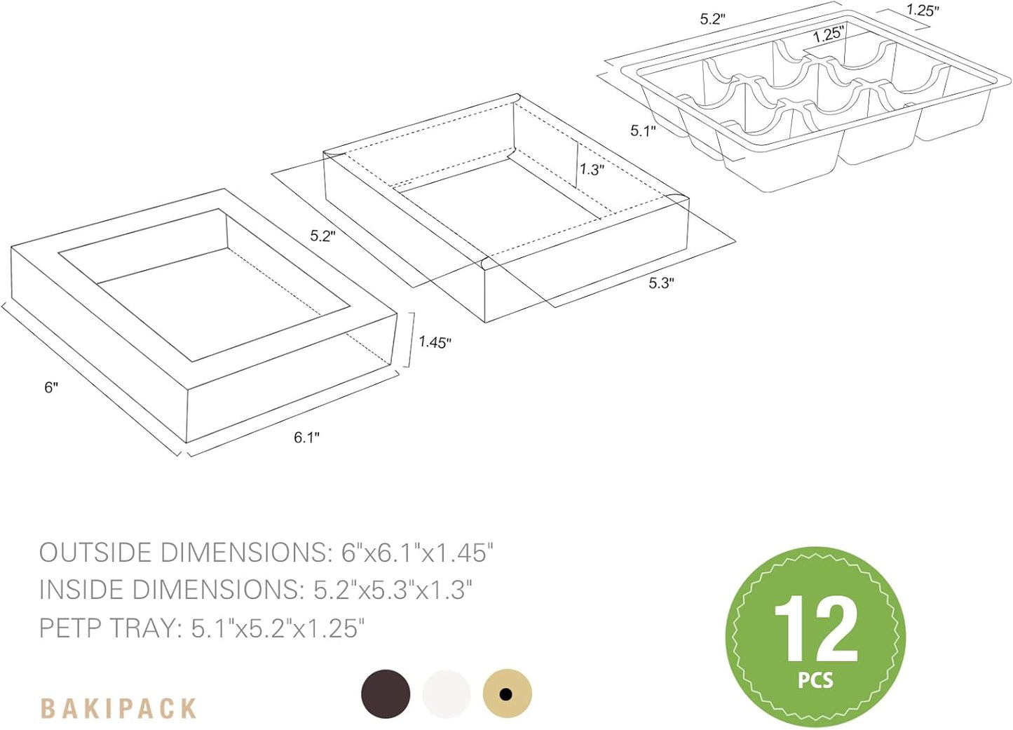 BAKIPACK 12 Truffle Boxes, Chocolates Box, Gold Truffle Gift Packaging with 9-Piece Plastics Tray