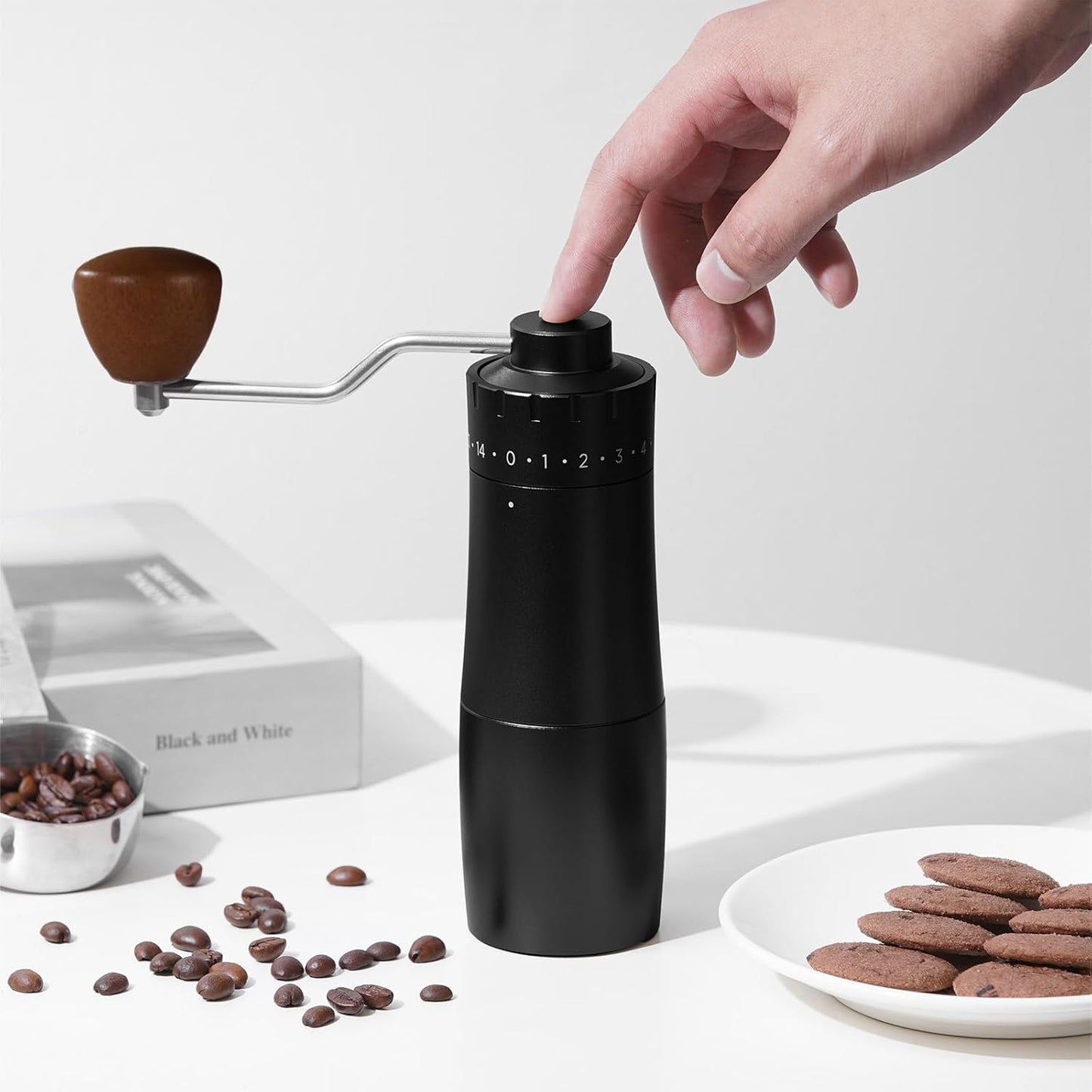 Manual Coffee Grinder, Hxswkk Hand Coffee Bean Grinder with 6-star Stainless Steel Burr for Espresso, Moka, Pour Over, French Press, External Adjustable Setting, for Home Office Travel Camping