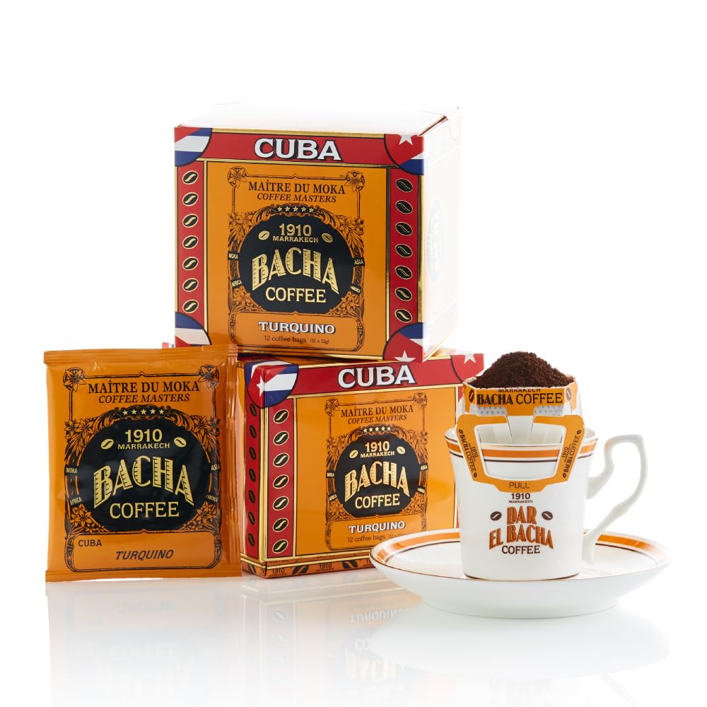 Bacha Coffee | Turquino Cuba Single Origin, Medium Dark Roast, 100% Arabica Specialty Coffee, 12 Coffee Drip Bags, Gift Box