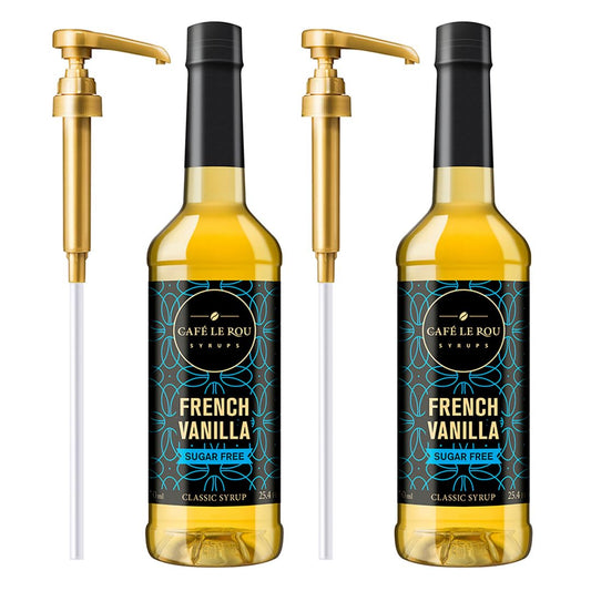 "NEW" Café Le Rou Coffee Syrup Sugar Free French Vanilla, 25.4oz (Pack of 2)*Includes 2 Coffee Syrup Pumps*Cafe Coffee Flavoring Syrup for Coffee, Tea, and Espresso